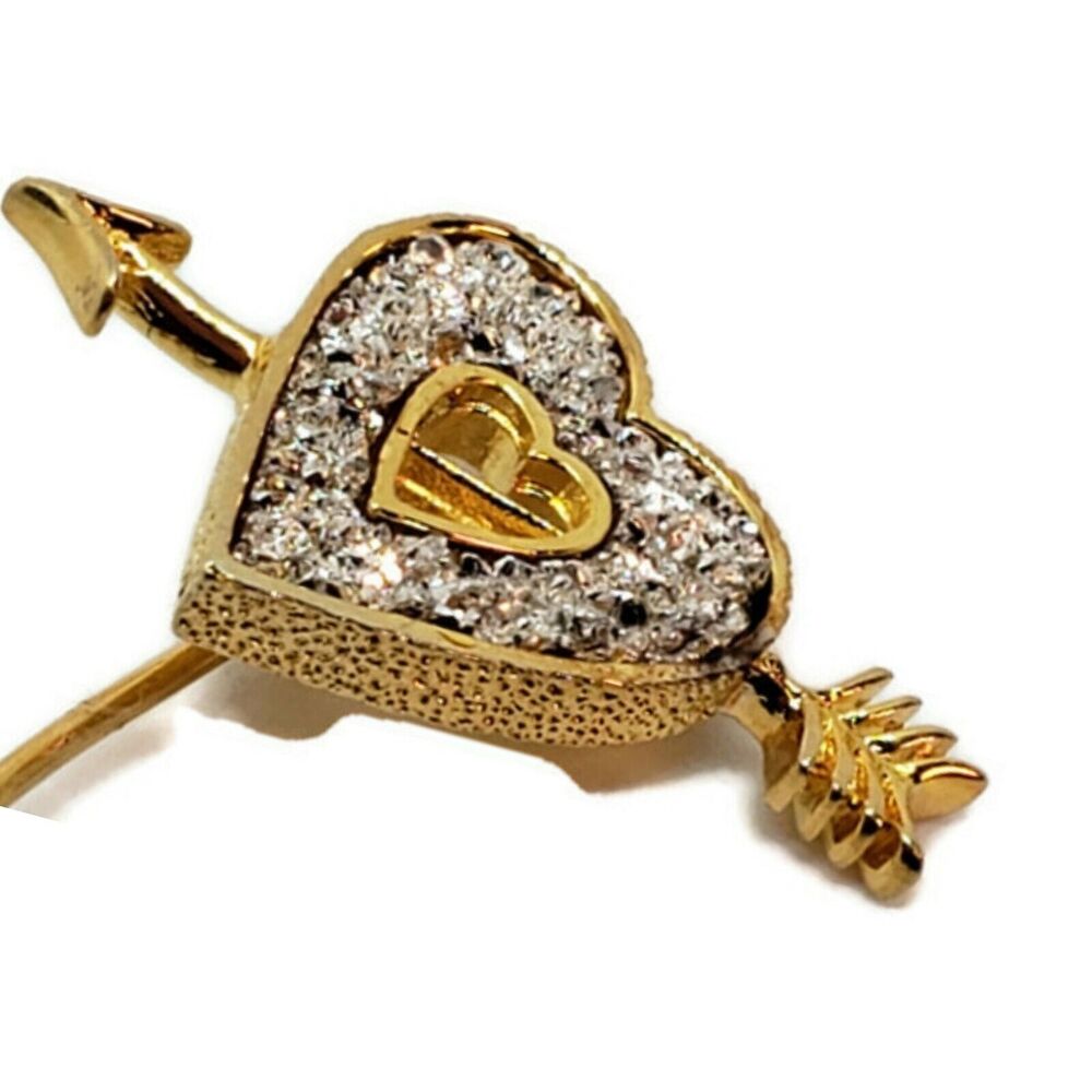 Vintage Franklin Mint 1979 Lover's Heart 24 Kt Gold Over Silver Stick Pin Brooch - Picture 2 of 12